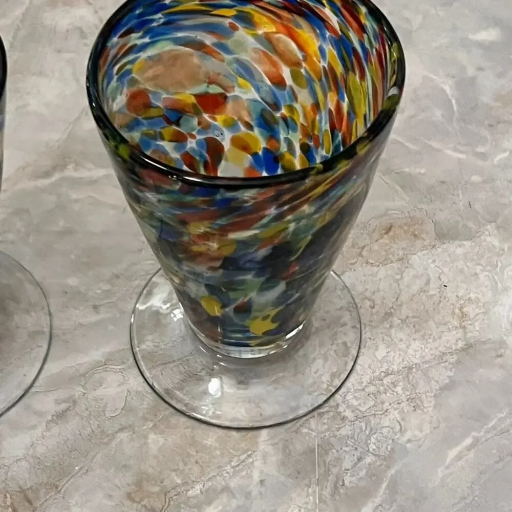 2 Confetti Speckled Footed Glass Vase Goblet or Ice Cream Sundae Glass 6